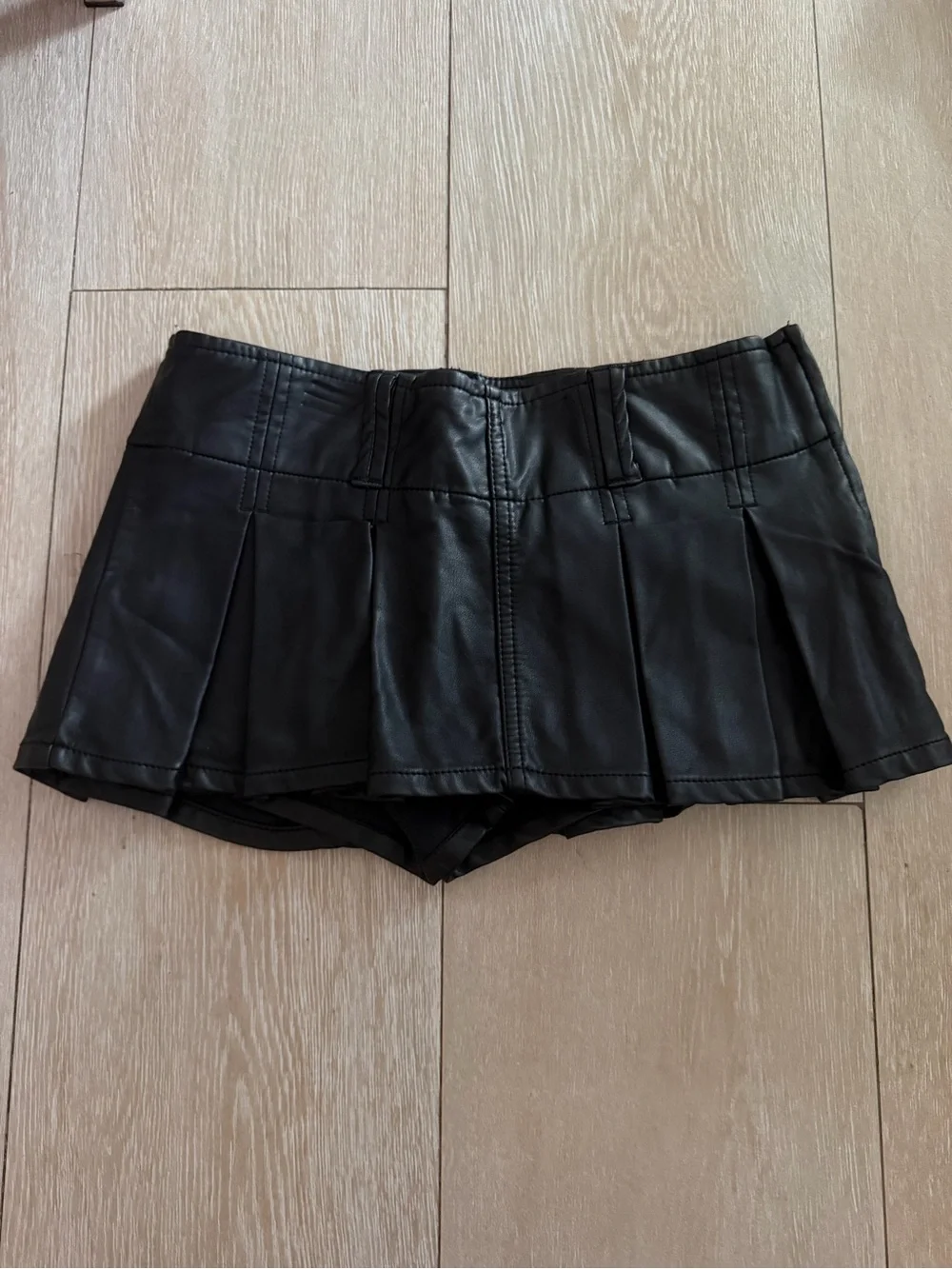Free People Black Leather Pleated Mini Skort